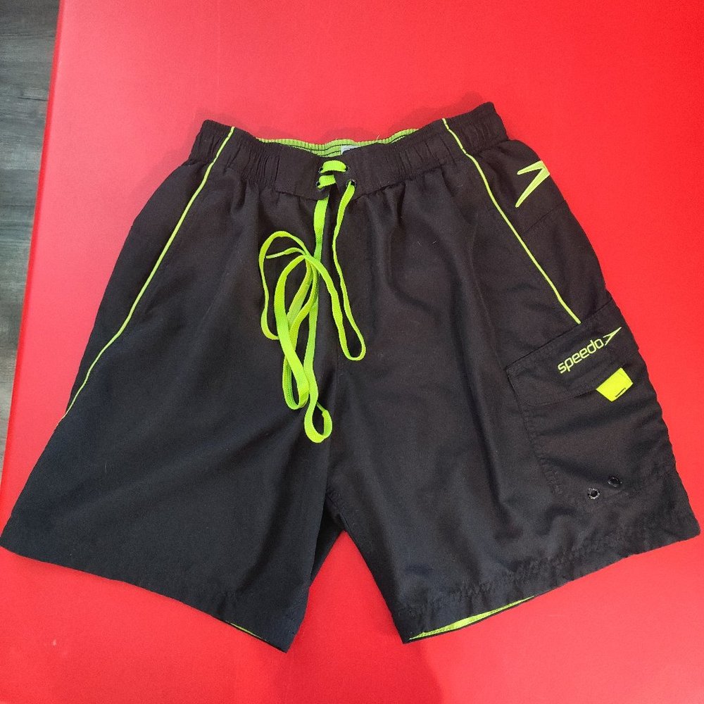 Speedo swim trunk grey & neon green men's size S
